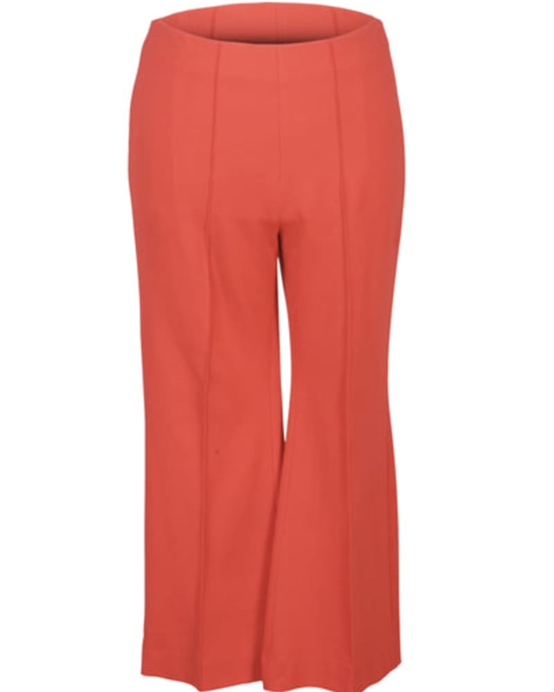 Front of a size 24 Carter 70s Flared Trouser in Peach by MAYES NYC. | dia_product_style_image_id:283097